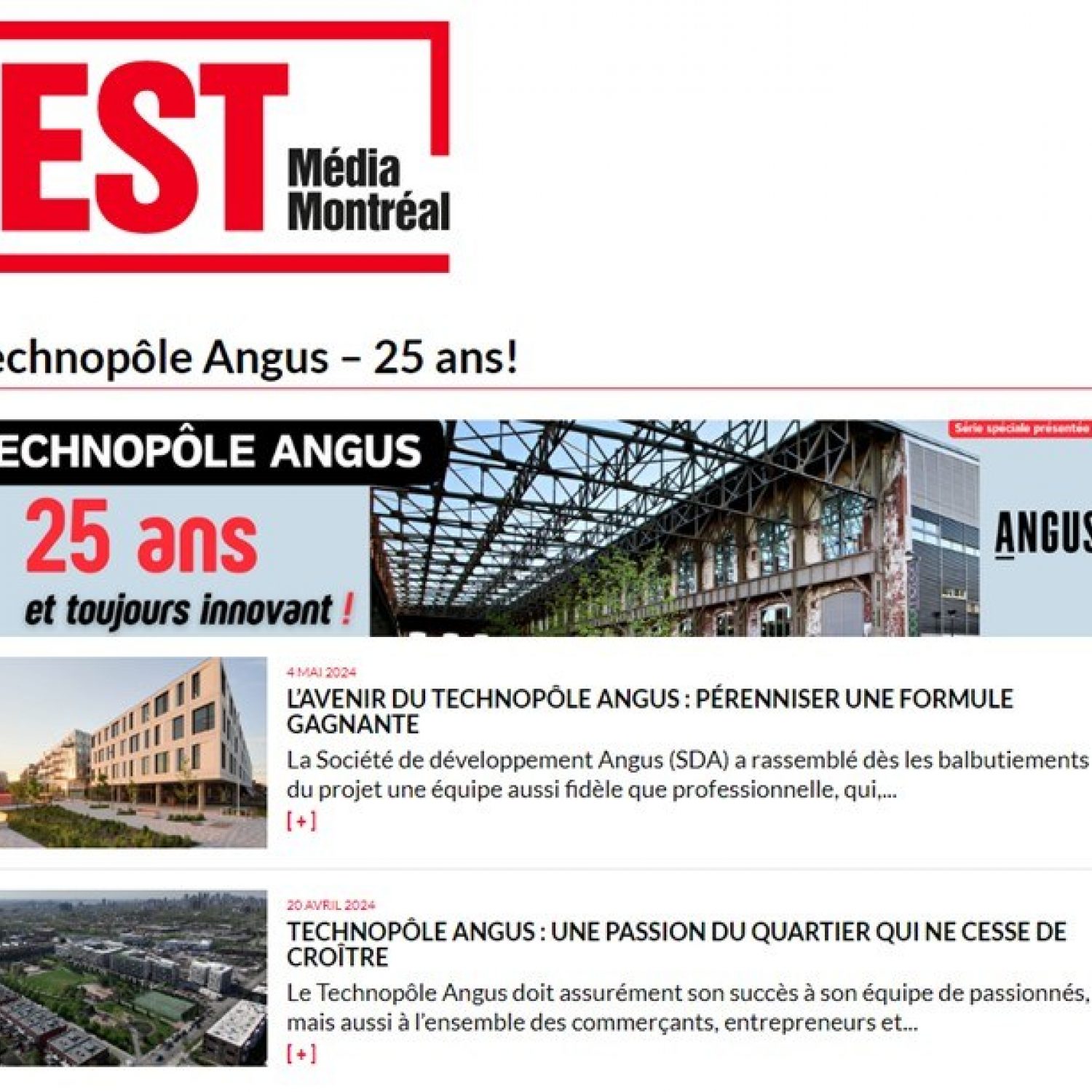Revue de Presse Est média Mtl : Dossier spécial sur le Technopôle Angus